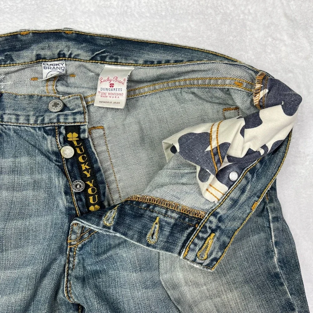 Vintage 90s Lucky Brand Hendrix Jeans Men's Blue Denim Distressed USA Made 34X33